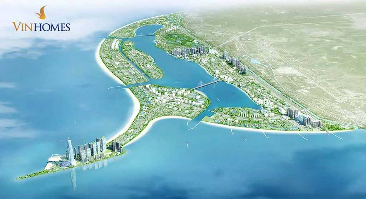 Phối cảnh tổng thể Vinhomes Green Paradise với khu dân cư ven biển và không gian xanh